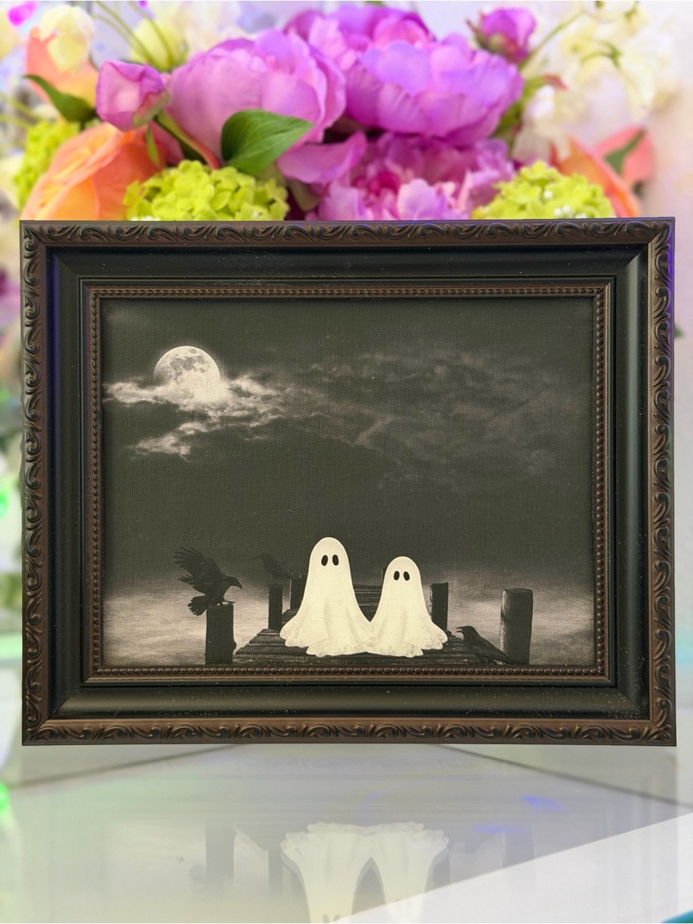 Framed Ghost friends spooky scary moon crow Halloween viral art print decor - Picture 3 of 4